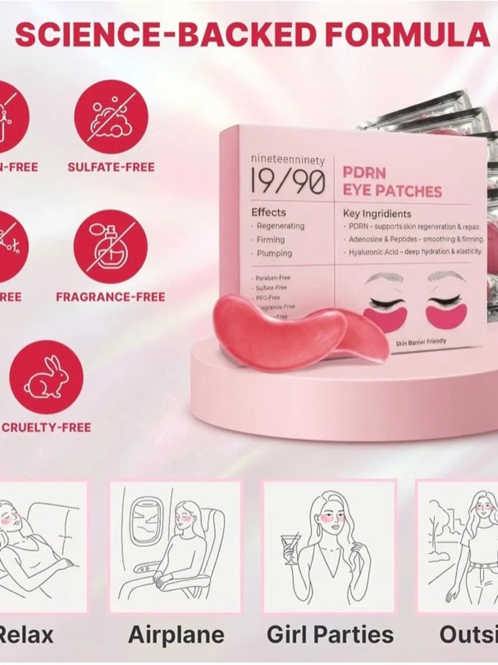 Revitalizing Hydrogel Eye Patches Pink 15 Pairs Caffeine Hyaluronic Acid